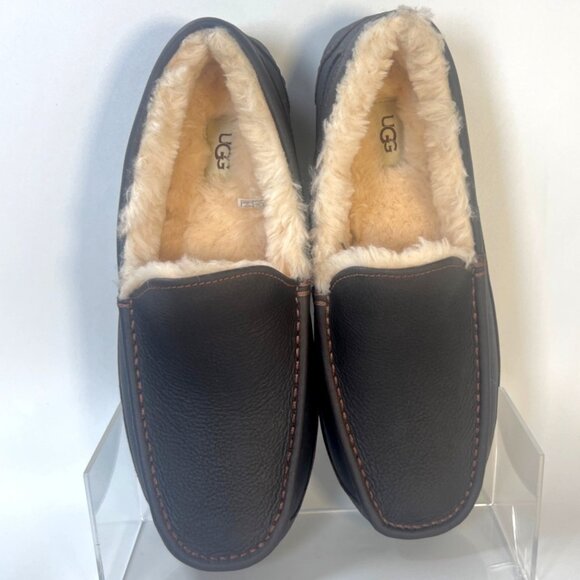 Ugg Ascot Dark Spice Slippers Men Leather Shearling Winter Shoes Size US11 - Picture 2 of 9
